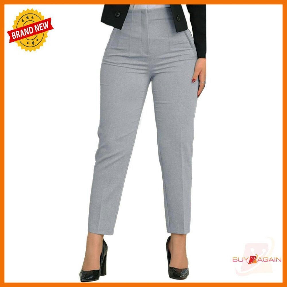 High Waisted Straight Leg Work Pants Stretchy Polyester Spandex Office